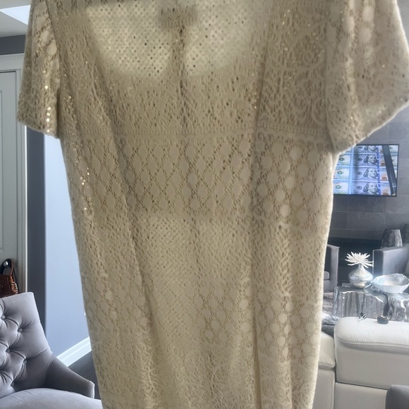 Vintage mother  of the bride floor length gown cream gold lace crochet effect - Picture 8 of 17